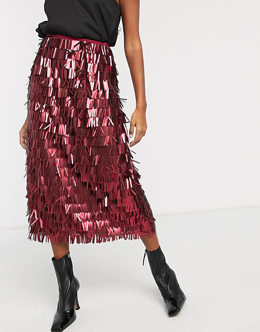 Lost Ink high waist midi skirt in all over sequin