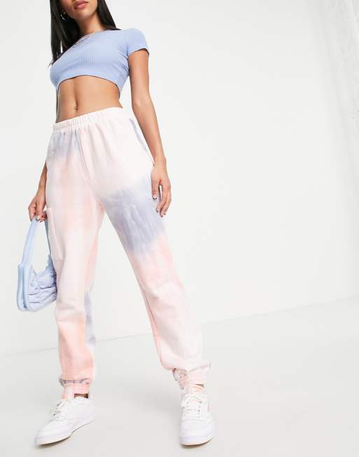 Lost Ink - Joggingbroek met zakdetail en tie-dye in roze en grijs