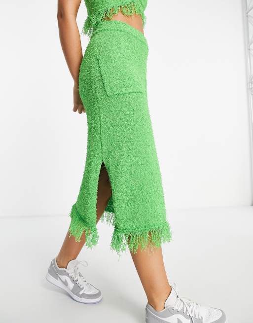 Lost Ink - Jupe d'ensemble mi-longue texturée à franges - Vert, 2 de 4