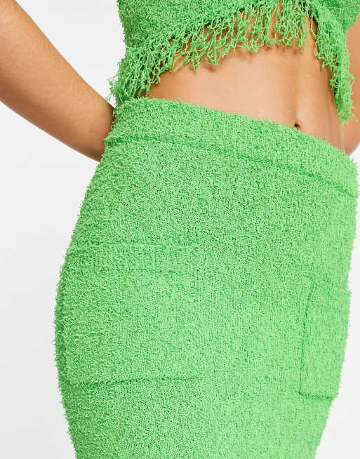 Lost Ink - Jupe d'ensemble mi-longue texturée à franges - Vert, 4 de 4