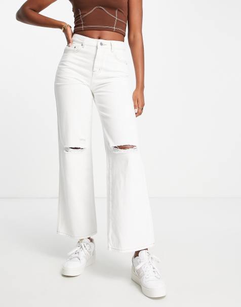 Lost Ink knee rip straight leg jeans in white - view 1