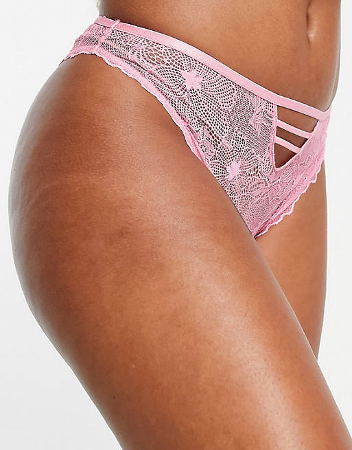 Lost Ink lace high waist cut out brief in pink
