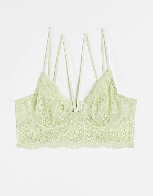 Lost Ink lace underwired bra with strapping detail in light green
