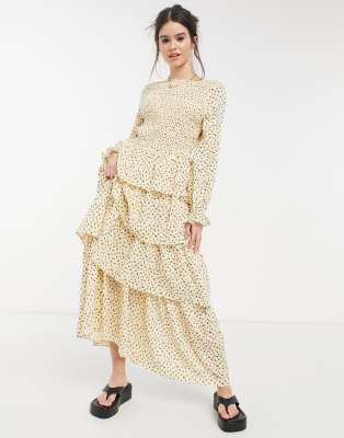 Lost Ink long sleeve maxi dress with tiered skirt and shirred bodice | ASOS