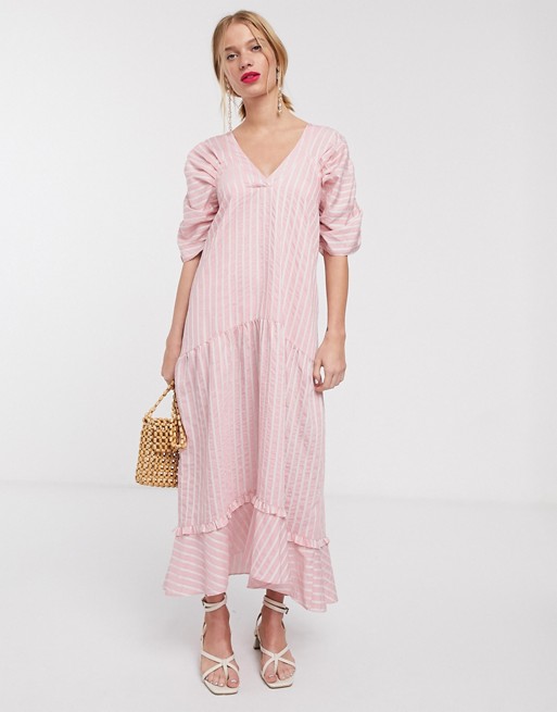 Lost Ink maxi smock dress with tiered skirt in stripe