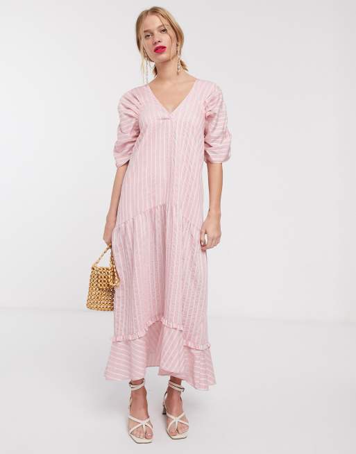 Lost Ink maxi smock dress with tiered skirt in stripe | ASOS
