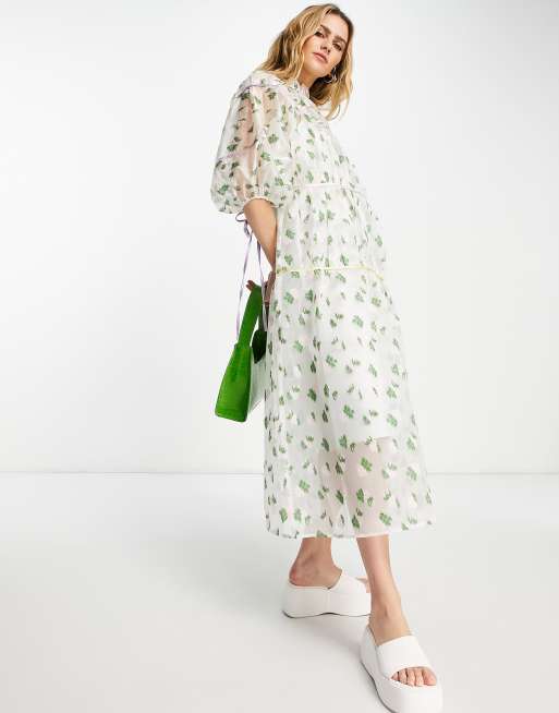 Lost Ink - Midaxi jurk met stroken en lintjes in multi