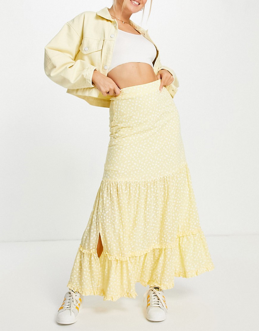 Lost Ink. midaxi tiered skirt in ditsy floral - part of a set-Yellow