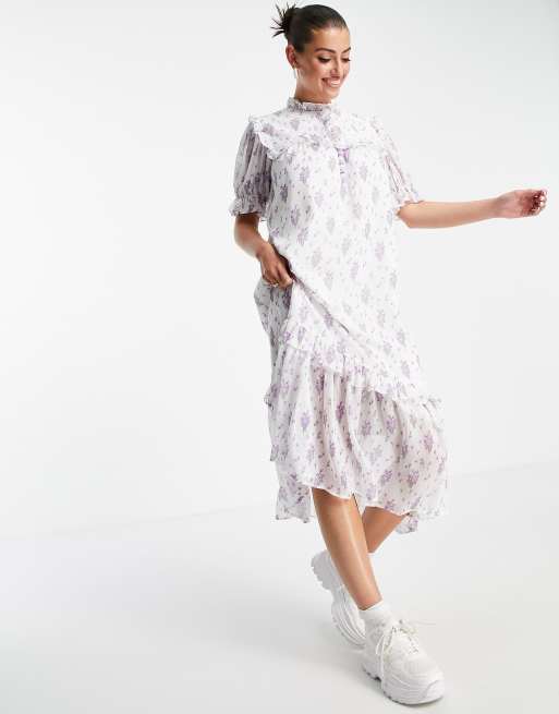 Lost Ink midi dress with bib detail in vintage floral