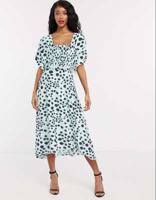 shirred bodice midi dress