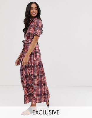 check midi shirt dress