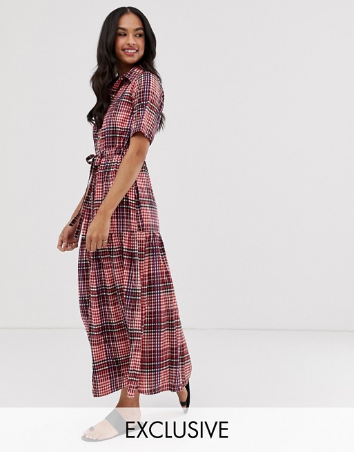 Lost Ink midi shirt dress in check