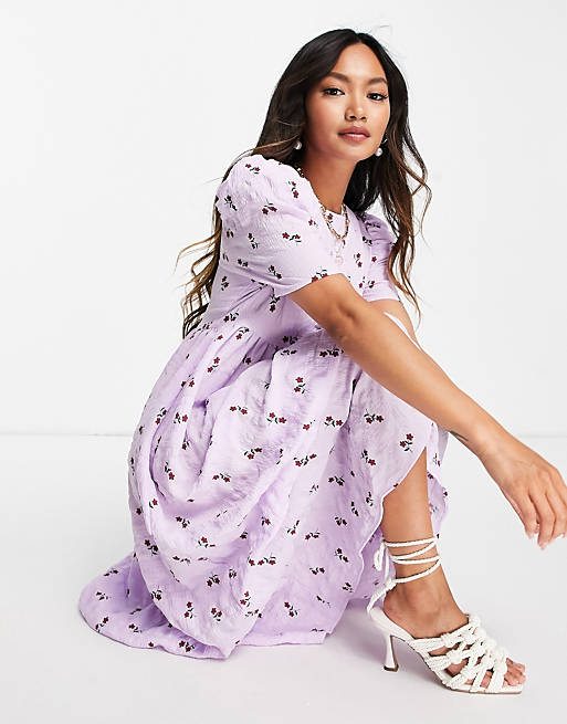 Lost Ink midi smock dress with tie front in pretty floral