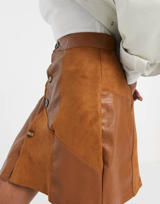 Faux suede patchwork skirt sale