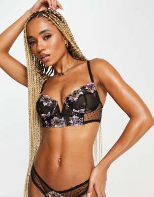 Victoria's Secret Silver Lacy Floral Mesh Black Push-Up Bra