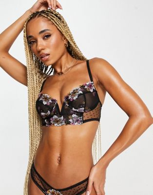 ASOS DESIGN mesh underwire floral embroidered corset