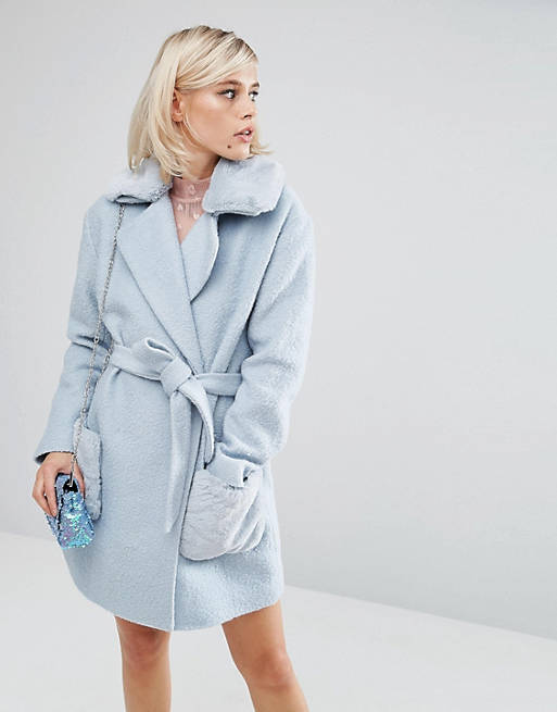 Lost Ink Oversized Smart Teddy Coat With Faux Fur Collar