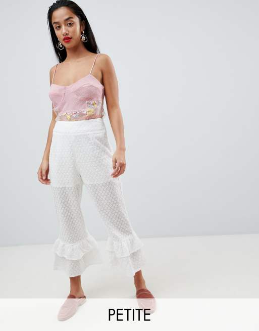 Lost Ink Petite - Pantaloni in pizzo con fondo a balze con peplo
