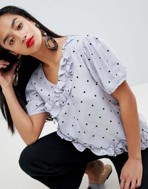 Lost Ink Petite - Top met ruches en stippenprint, 3 van 4