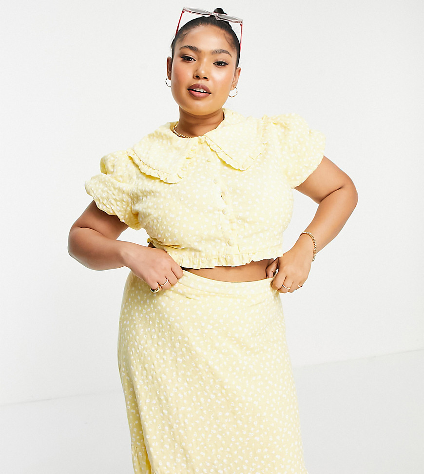 Lost Ink Plus Blouse With Collar In Ditsy Floral Co-Ord-Yellow
