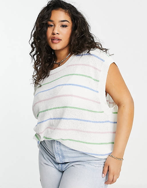  Lost Ink Plus knitted vest in spaced rainbow stripe 