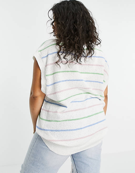  Lost Ink Plus knitted vest in spaced rainbow stripe 