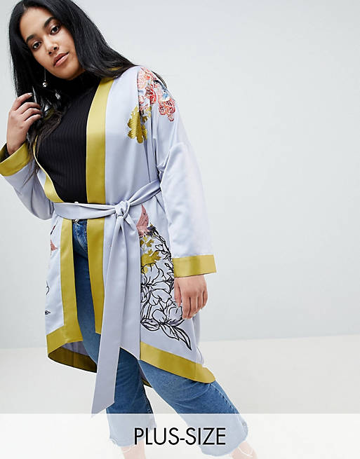 Lost Ink Plus Longline Kimono With Embroidery | ASOS