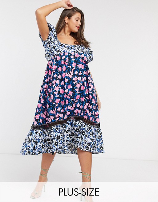Lost Ink maxi dress with peplum environ and volume sleeves in mixed floral print | FaoswalimShops