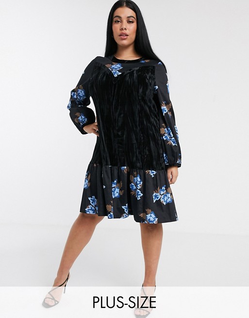 Lost Ink midi dress with velvet inserts | FaoswalimShops