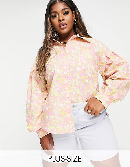  Shirts & Blouses/Lost Ink Plus oversized shirt with balloon sleeves in retro floral print 