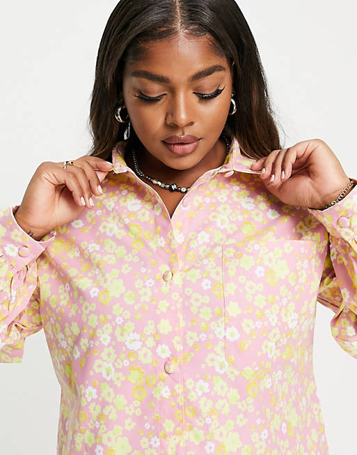  Shirts & Blouses/Lost Ink Plus oversized shirt with balloon sleeves in retro floral print 