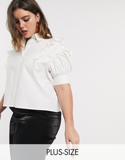 Lost Ink plus Ruffle Front Cotton Shirt | ASOS