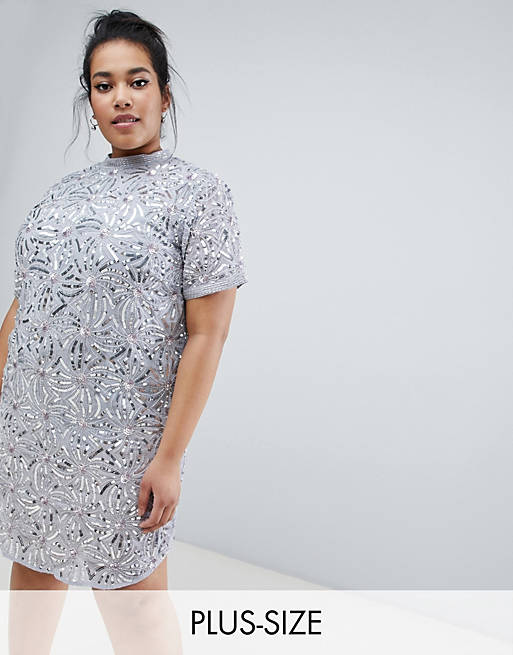 Lost Ink Plus shift dress with all over embellishment