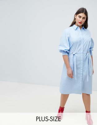 Shirt Dress With Tie Waist Detail-Blue