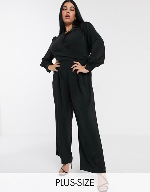 Lost Ink Plus tailored jumpsuit with wrap front