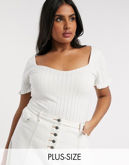 Lost Ink Plus top with frill hem in rib knit | ASOS
