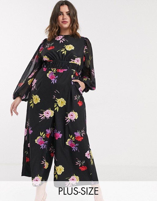 Lost Ink plus waisted jumpsuit in bold floral print
