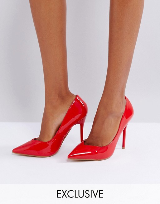 Lost Ink | Lost Ink Red Vinyl Look Heeled Court Shoes