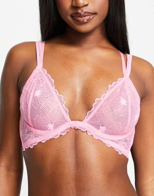 Lost Ink - Reggiseno taglio lungo in pizzo rosa con ferretto