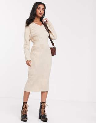 beige knit midi dress