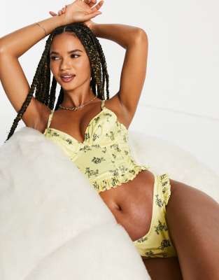 Lost Ink Satin Floral Print Corset In Yellow ModeSens