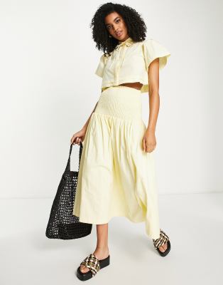 Lost Ink Lost Ink shirred waist maxi skirt co-ord in lemon yellow
