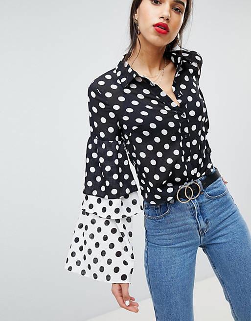 Lost Ink Shirt With Layered Wide Sleeves In Polka Dot | ASOS