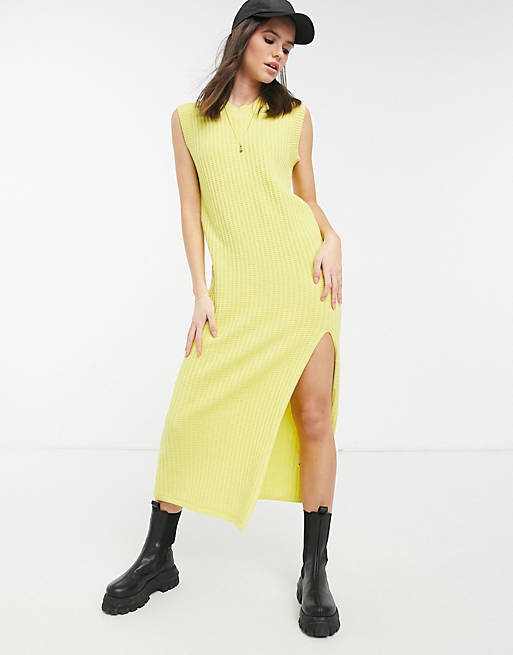 Women Lost Ink sleeveless maxi knitted dress in yellow rib 