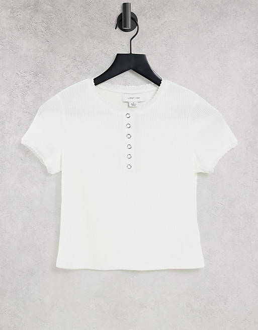 Lost Ink slim fit ribbed t-shirt in white