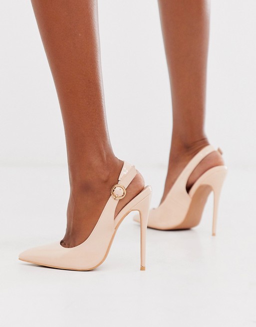 Lost Ink slingback pointed court shoe in beige | ASOS
