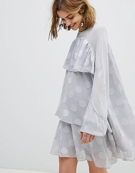 Lost Ink Smock Dress With Sheer Spot Layers