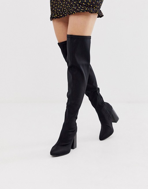 Lost Ink stretch over the knee boot in black