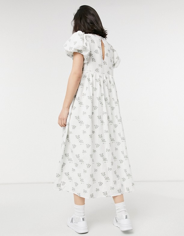  Do Dyspozycji Lost Ink – Strukturalna sukienka midi z troczkami w kwiatowy wzÓr vintage Cream multi