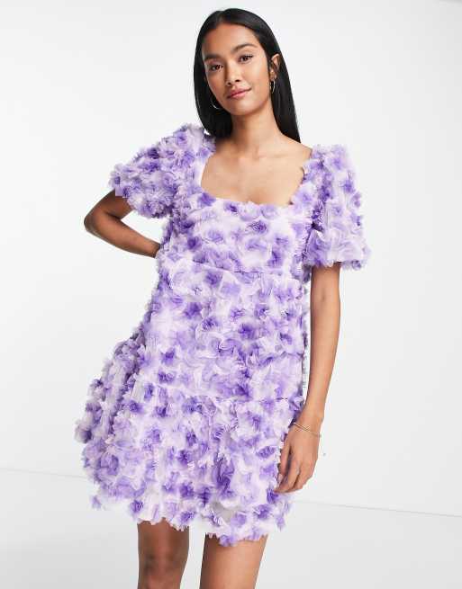 Lost Ink – Strukturiertes Mini-Hängerkleid in Lila mit Rückendetail 